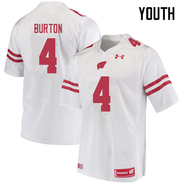 Youth #4 Donte Burton Wisconsin Badgers College Football Jerseys Sale-White